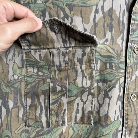 Vintage Mossy Oak Green Leaf Tree Bark Camo Button Up Shirt Mens XL USA Made - Picture 5 of 16